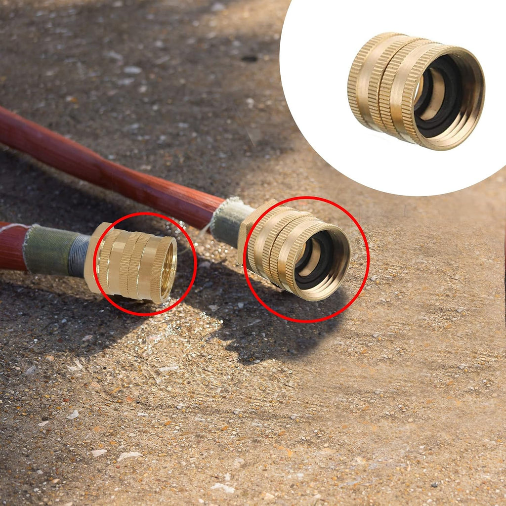 Hourleey Garden Hose Adapter, 3/4 Inch Solid Brass Hose Connectors, 2 Pack Hose Connector With 2 Extra Washers (Female To Female)