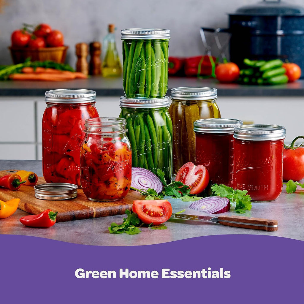 SEWANTA Wide Mouth Mason Jars 32 oz [4 Pack] With Mason Jar Lids and Bands, Mason Jars 32 oz - For Canning, Fermenting, Pickling - Jar Decor - Microwave/Dishwasher Safe.