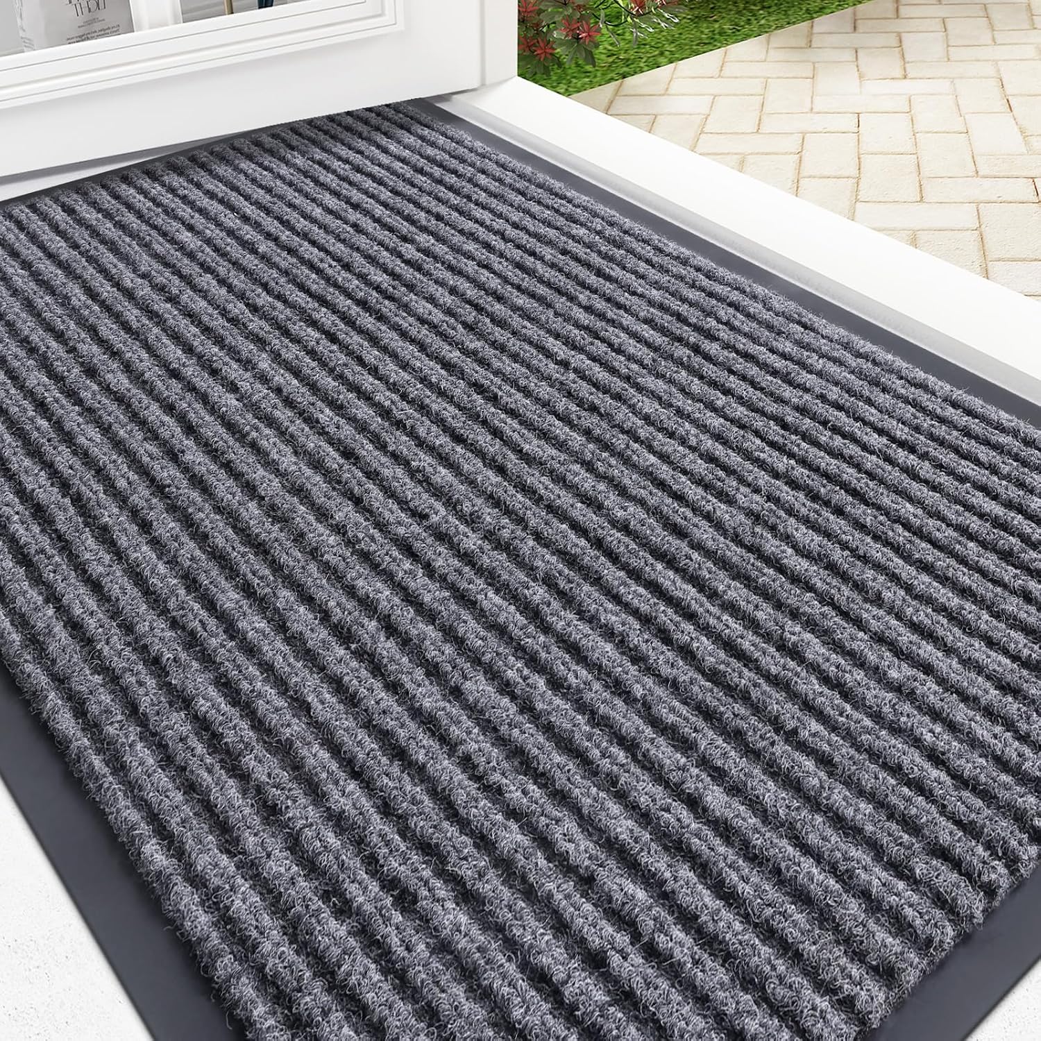 Olanly Front Door Mat Indoor Outdoor Entrance, Waterproof Heavy Duty Doormat, Fade Resistant, Low Profile, Easy Clean Patio Porch Welcome Floor Mats For Entry, 29.5X17, Grey