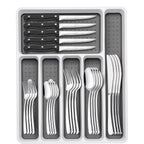 49-Piece Silverware Set with Organizer, Heavy Duty Stainless Steel Flatware Set for 8, Cutlery Utensil Sets with Steak Knives, Rust-proof, Mirror Polished, Dishwasher Safe, Heavy Duty