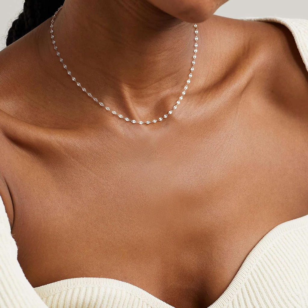 Carffordo Mothers Day Gifts 925 Sterling Silver Chain Necklace Link Chain Necklace for Women Simple Dainty 16K Gold Plated Necklace for Women Minimalist Waterproof Silver Necklace Trendy Jewelry Gifts