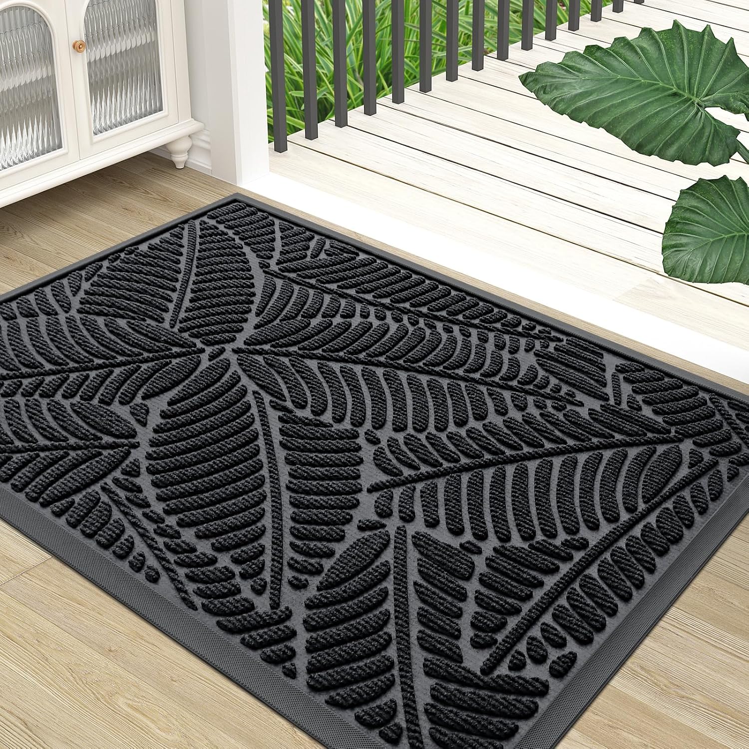 Waterproof Doormat, Sturdy Natural Rubber Front Indoor Mat, Non Slip Low Profile Indoor Outdoor Door Mats, Stain And Fade Resistant Floor Mat, Easy Clean Patio Entrance Mat, 29.5X17, Black