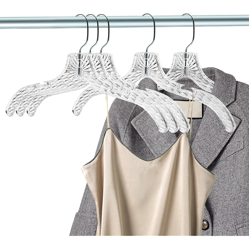 Quality Clear Plastic Hangers 12 Pack - Durable Crystal Cut Heavy Duty Hangers For Clothes, Shirts, Suits, Coats, Dresses
