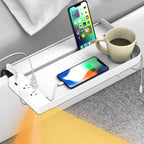 Hiree Bedside Shelf For Dorm Bunk Bed With Usb Charging Port And 2 Ac Outlets, Bedside Caddy, Bunk Bed Extender, Attachable Bedside Table, College Dorm Essential Clip On Bedside Tray, Plus Size, White