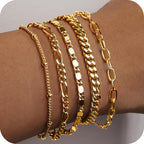 Gokeey Gold Bracelets Set for Women Non Tarnish Trendy,14K Gold Plated Dainty Stackable Paperclip Cuban Link Chain Bracelets, Simple Cute Cuff Bracelets Jewelry Set Adjustable 7"+2"
