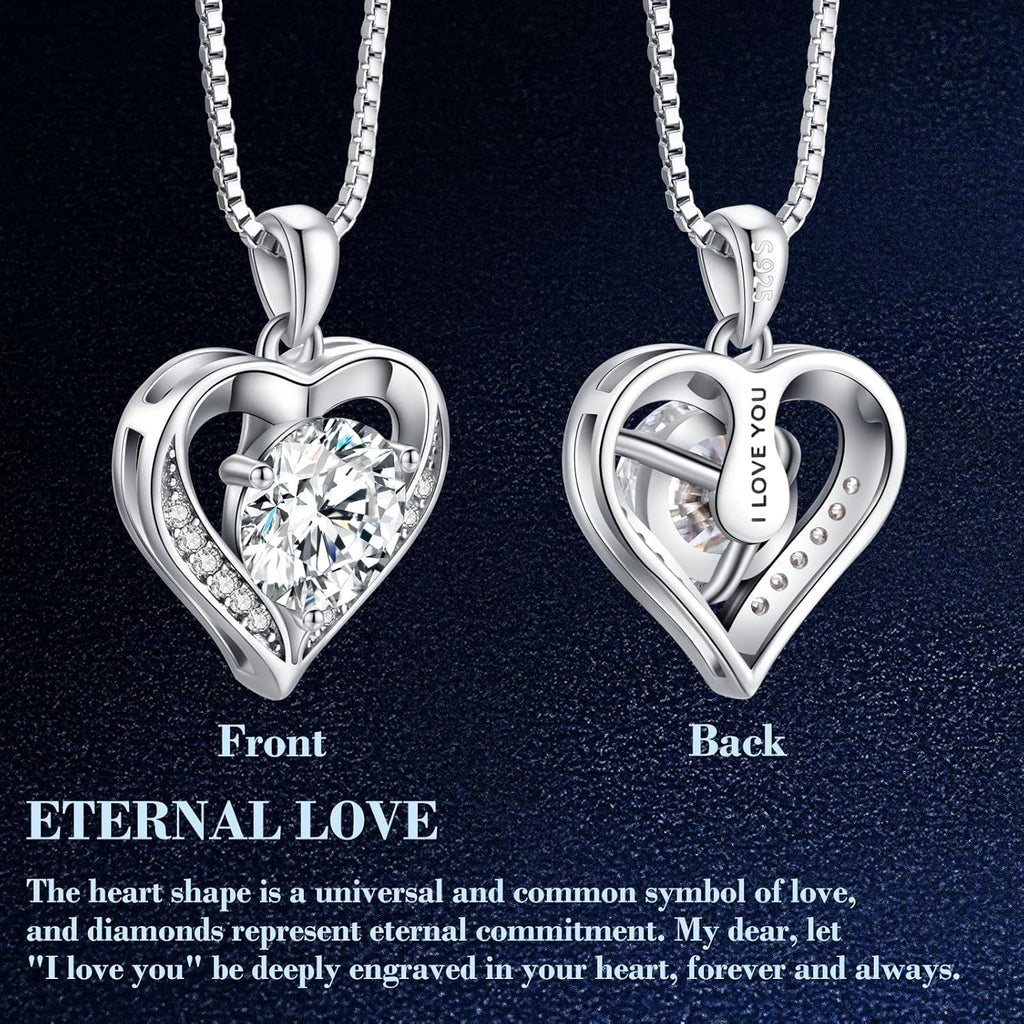 DALOJOE Moissanite Necklace for Women, 1-3 Carat Moissanite Heart Necklace Engraved with 'I LOVE YOU', Birthday Gift for Wife, Anniversary Present for Wife, Women, Jewelry Gifts for Girlfriend, Mom