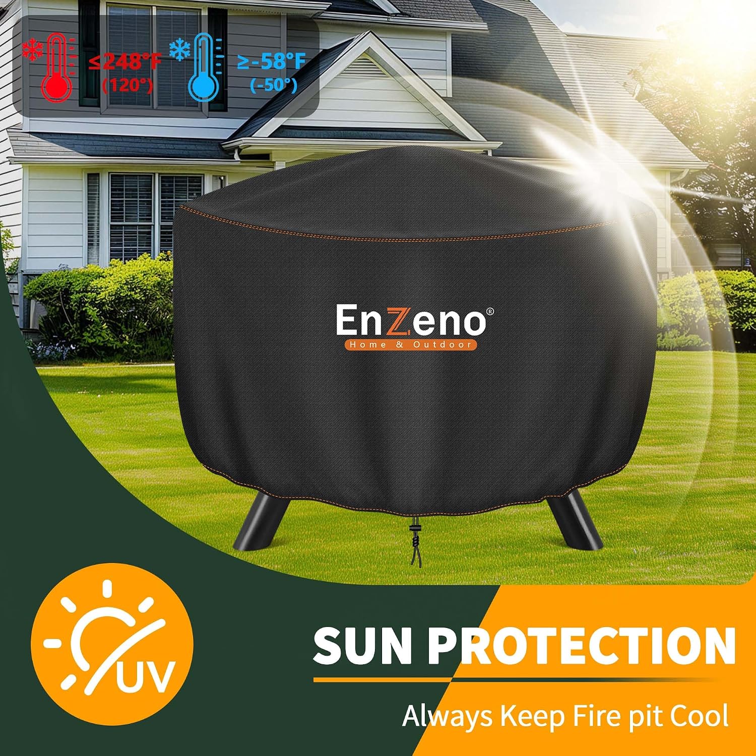 Enzeno Fire Pit Cover Round,37Inch Outdoor Round Firepit Cover,Waterproof Oxford Cloth Patio Fire Cover For Outdoor Fire Pit,Fits 34-36 Inch Gas Firepit/Bowl(37" Dia X 20" H)