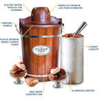 Nostalgia Electric Ice Cream Maker With 6 Qt Capacity - Old Fashioned Ice Cream Machine Makes Frozen Yogurt Or Gelato In Minutes- Vintage Wooden Style Ice Cream Maker With Aluminum Canister- Dark Wood