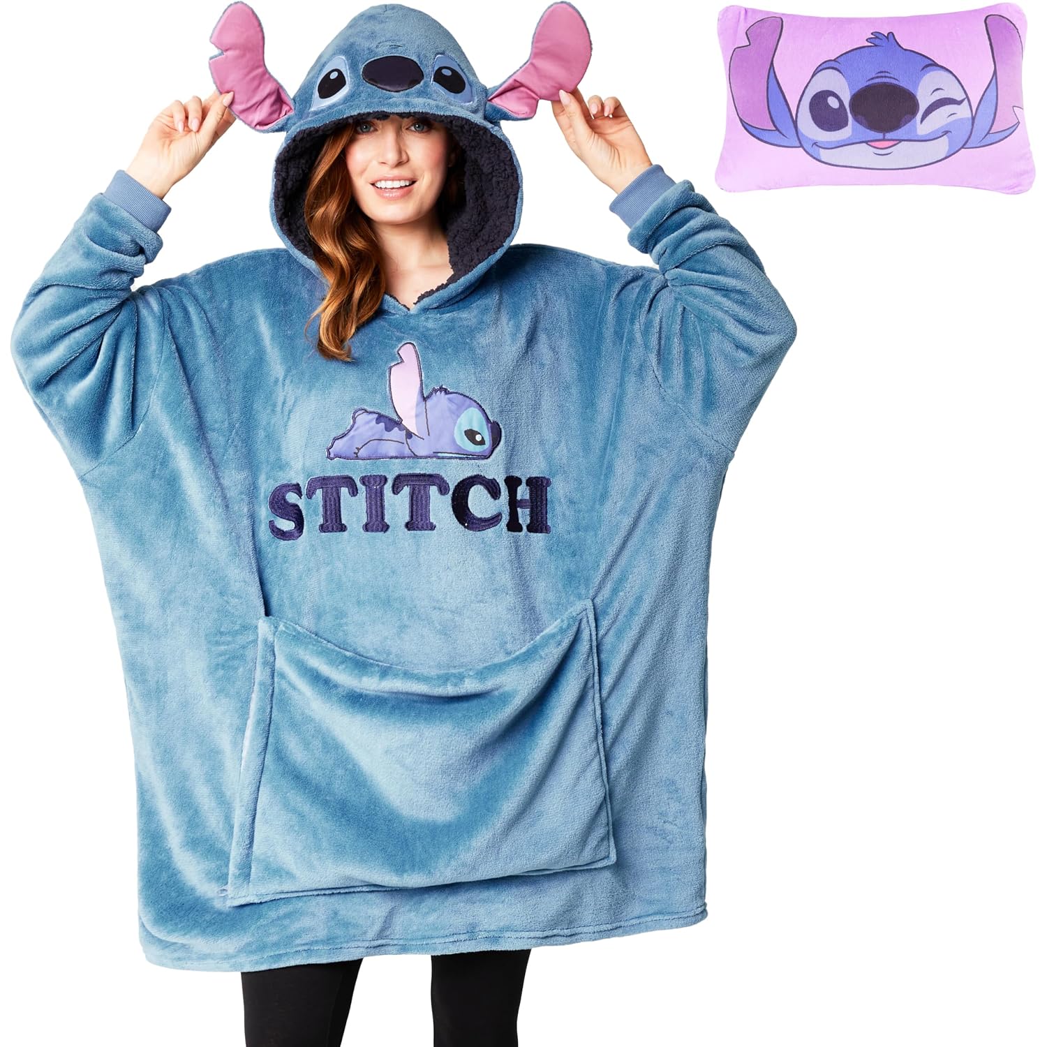 Disney Stitch Blanket Hoodie - Adults 2 In 1 Oversized Fleece Hoodie Baby Yoda Minnie Mouse - Stitch Gifts