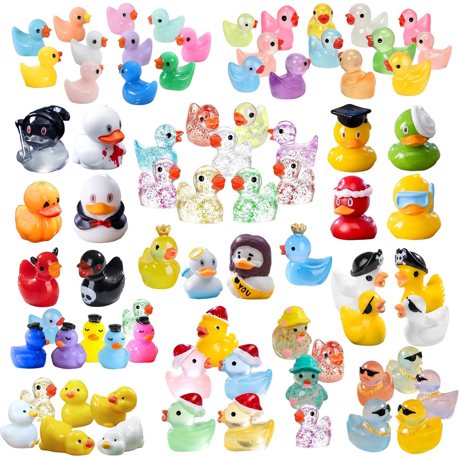 100Pcs Various Multicolor Mini Resin Ducks, Tiny Ducks To Hide, Mini Resin Animal Miniature Figurines For Fairy Garden Accessories Aquarium Landscape Bonsai Potted Dollhouse Decor