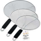 U.S. Kitchen Supply 3-Piece Stainless Steel Splatter Guard Set (13", 11.5", 9.5") Fine Mesh Cover, Grease & Oil, Splatter Screen For Frying Pan, Cooking Pots, With Resting Feet & Comfort Grip Handles