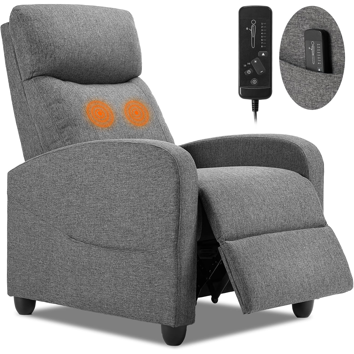 Sweetcrispy Massage Recliner Chair For Adults, Adjustable Home Theater Seating With Lumbar Support For Living Room, Modern Fabric Reclining For Small Space, Grey