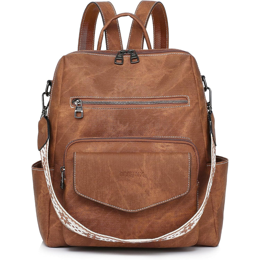 Backpack Purse For Women Pu Leather Backpack Ladies Fashion Handbag Designer Shoulder Bag Small Travel Bag Brown