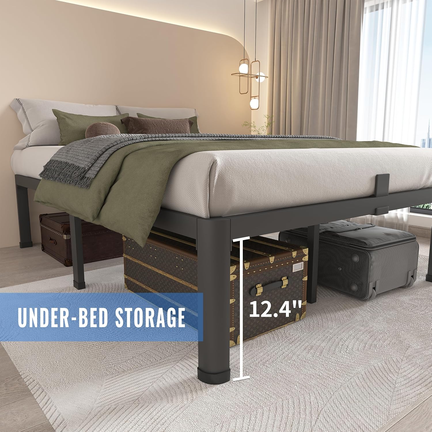 Maf 14 Inch Full Size Metal Platform Bed Frame With Round Corner Legs, 3000 Lbs Heavy Duty Steel Slats Support, Noise Free, No Box Spring Needed, Easy Assembly