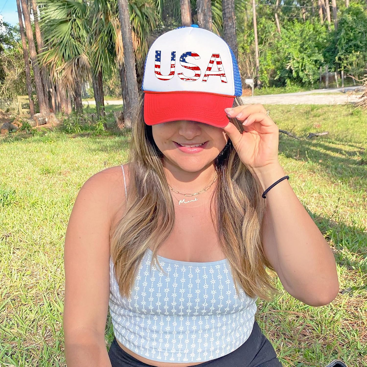 American Flag Trucker Hat USA Snapback Hat 4th of July Patriotic Hats for Men Women Red Blue White 2