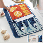 TRUEDAYS Sardine Can Bath Mat, Blue Bathroom Rugs for Bedroom, Soft Washable Rug Non Slip Cute Kitchen Bath Mats for Bathroom Funny Cartoon Fish and Lemon