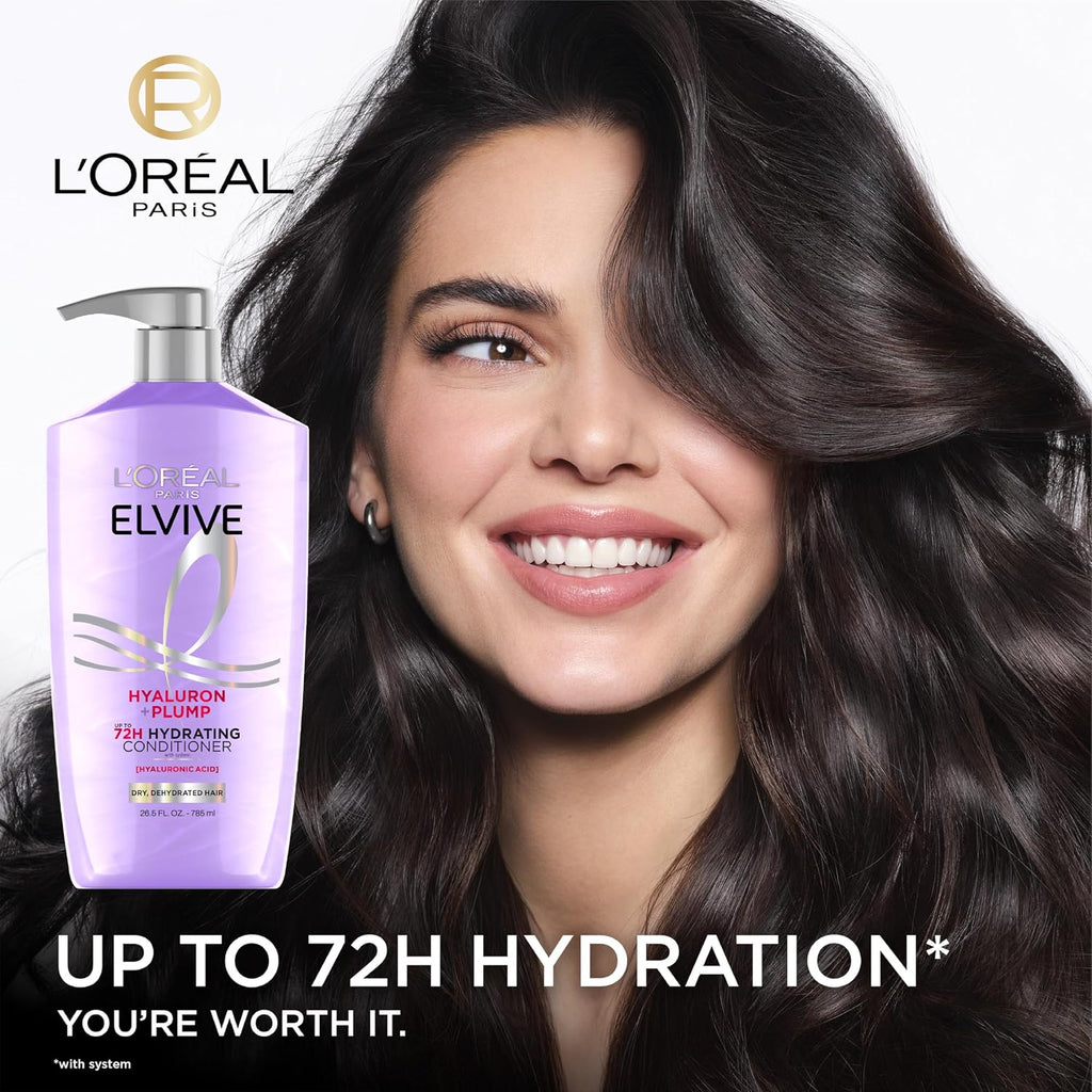 L'Oreal Paris Elvive Hyaluron Plump Hydrating Conditioner For Dehydrated, Dry Hair Infused With Hyaluronic Acid Care Complex, Paraben-Free, 26.5 Fl Oz