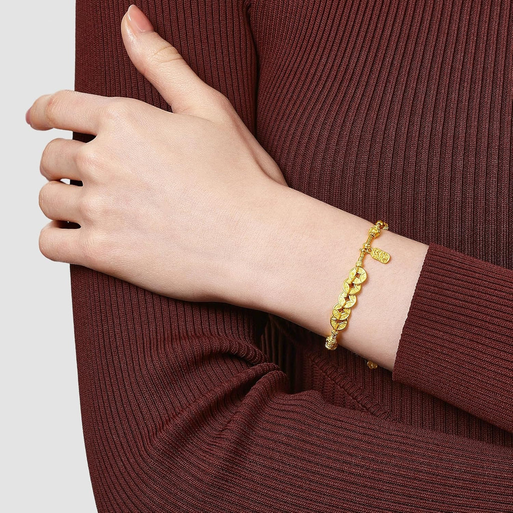 CHOW SANG SANG 999.9 24K Pure Gold Cultural Blessings Five Emperor Coins Bracelet for Women & Men 18cm 95773B Price-by-Weight 14.59g Gold