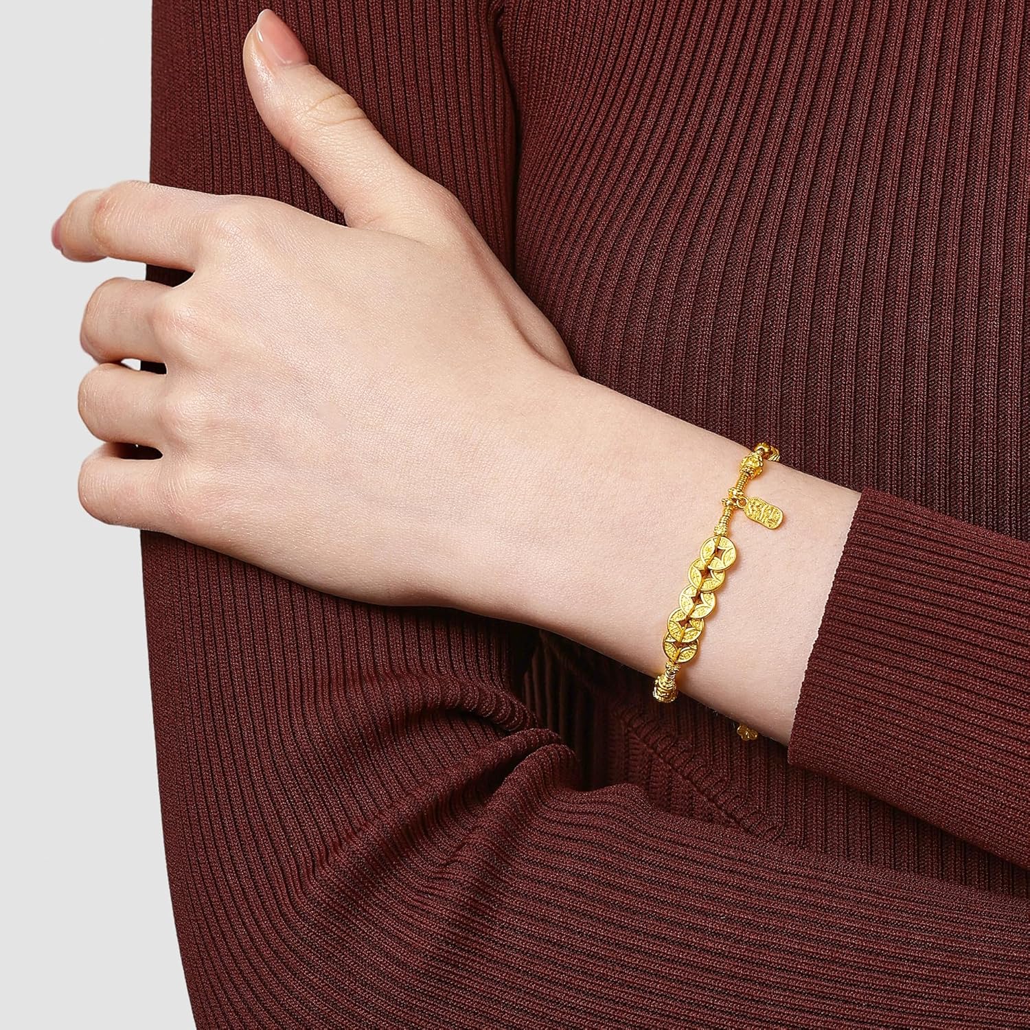 CHOW SANG SANG 999.9 24K Pure Gold Cultural Blessings Five Emperor Coins Bracelet for Women & Men 18cm 95773B Price-by-Weight 14.59g Gold