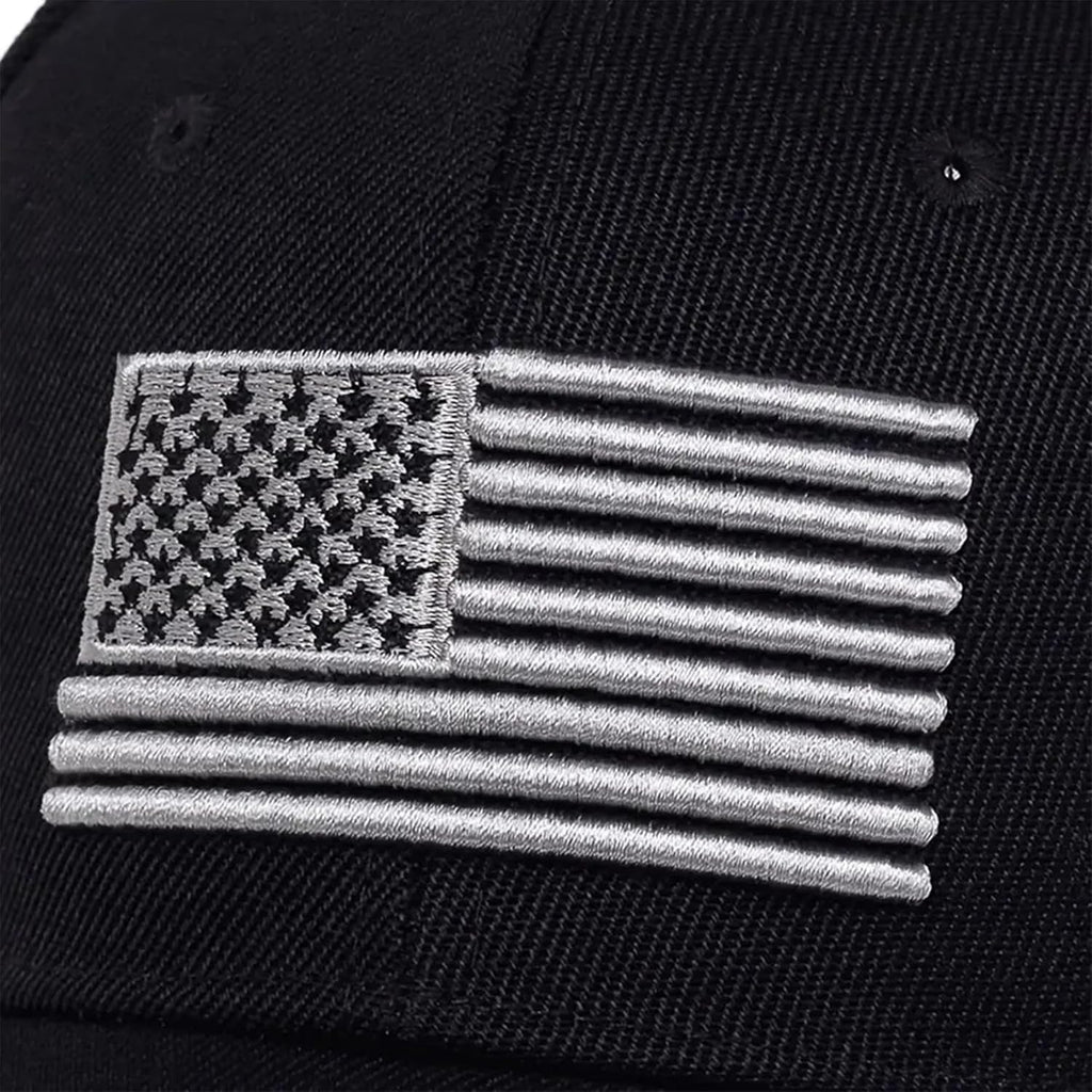 Patriotic-USA-Baseball-Caps Woman-Man-Washed-Worn-Out-Mesh-Sun-Hat for 4th July (Size M) Black