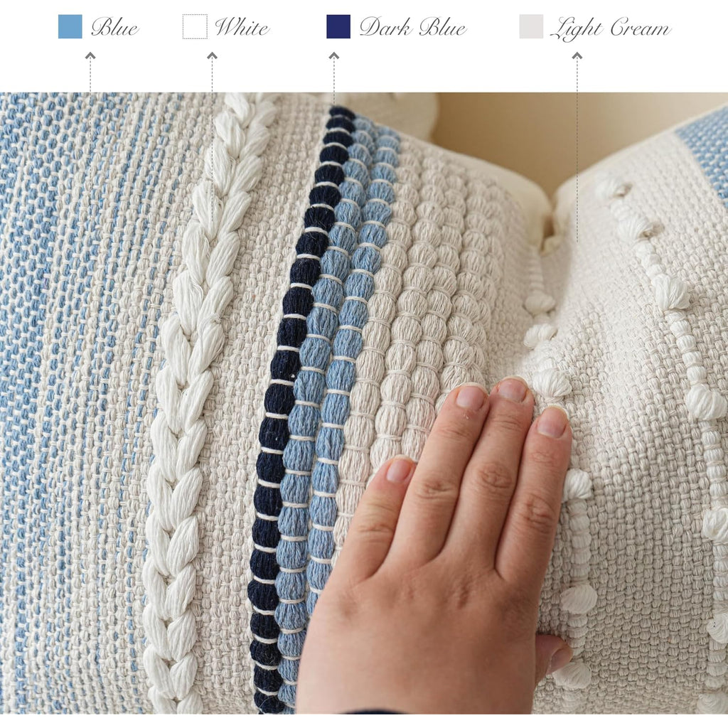 Coastal Blue Decorative Lumbar Pillow Cover 14X36 Boho Long Body Pillow For Bed Farmhouse Lumbar Throw Pillow For Couch Modern Accent Textured Throw Pillowcase