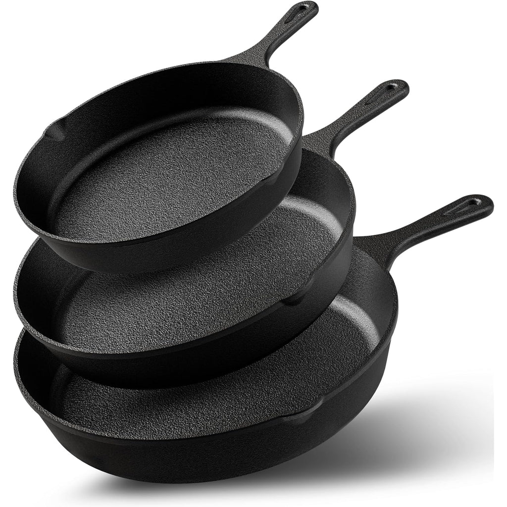 Utopia Kitchen Premium Cast Iron Skillets 3 Piece Set, Chef'S Pan, Pre Seasoned Frying Pan, 6, 8 & 10 Inches, Pfas-Free, Stovetop, Campfire & Grill Large Skillet, Even Heat Distribution Cast Iron Pan