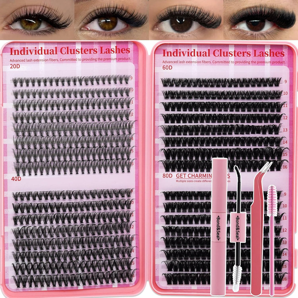 Lash Clusters Kit for Beginners Eyelash Clusters Kit Lashes Clusters Kit Cluster Lashes Pestañas Postizas Naturales with Lash Bond&Seal,Lash Tweezers,Brush RITALASH(640pcs 20D+40D+60D+80D Kit,9-16mm)