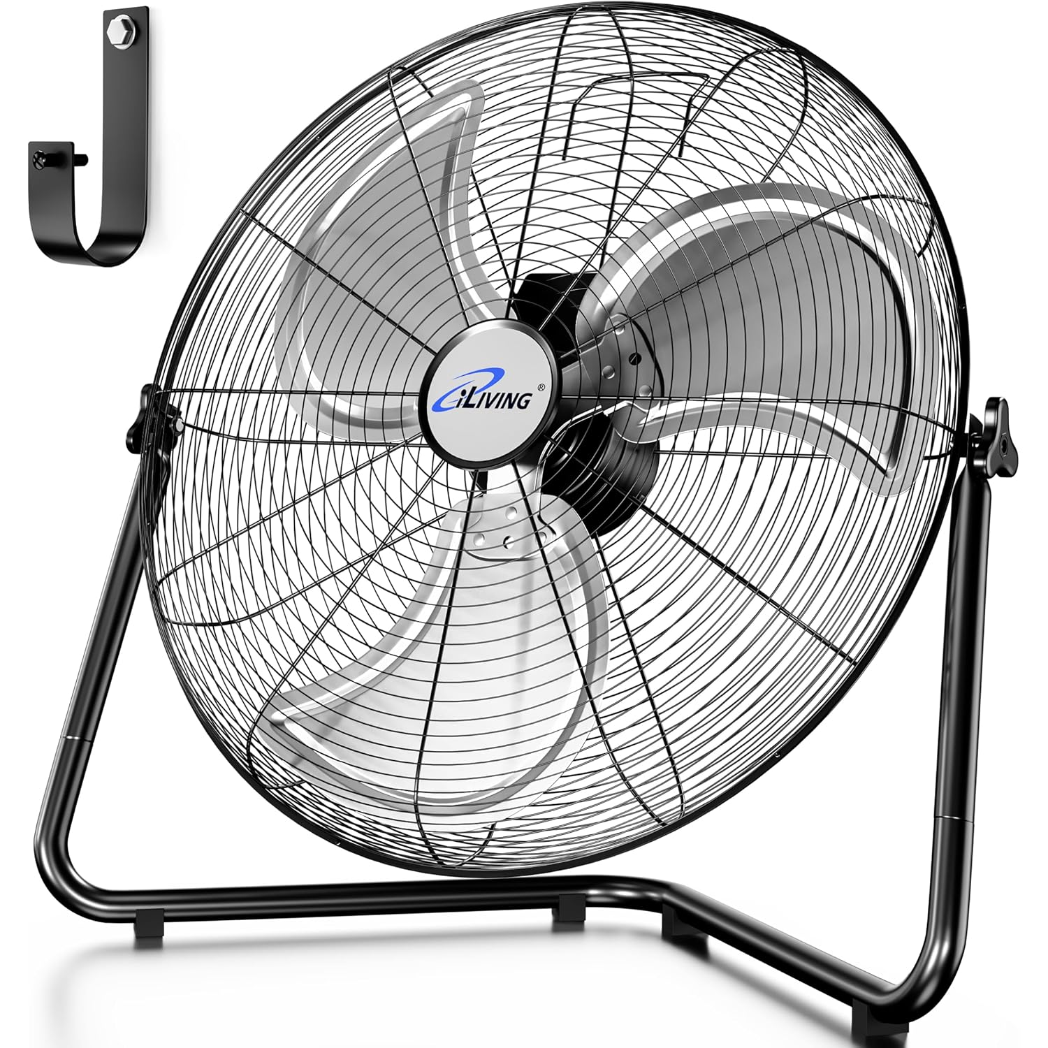 Iliving 20 Inch Heavy Duty Floor & Wall Mount Fan - 5750 Cfm High Velocity, 120-Watt, 3-Speed, Industrial Cooling For Garage, Workshop, Office, Home - Ul Listed, Black