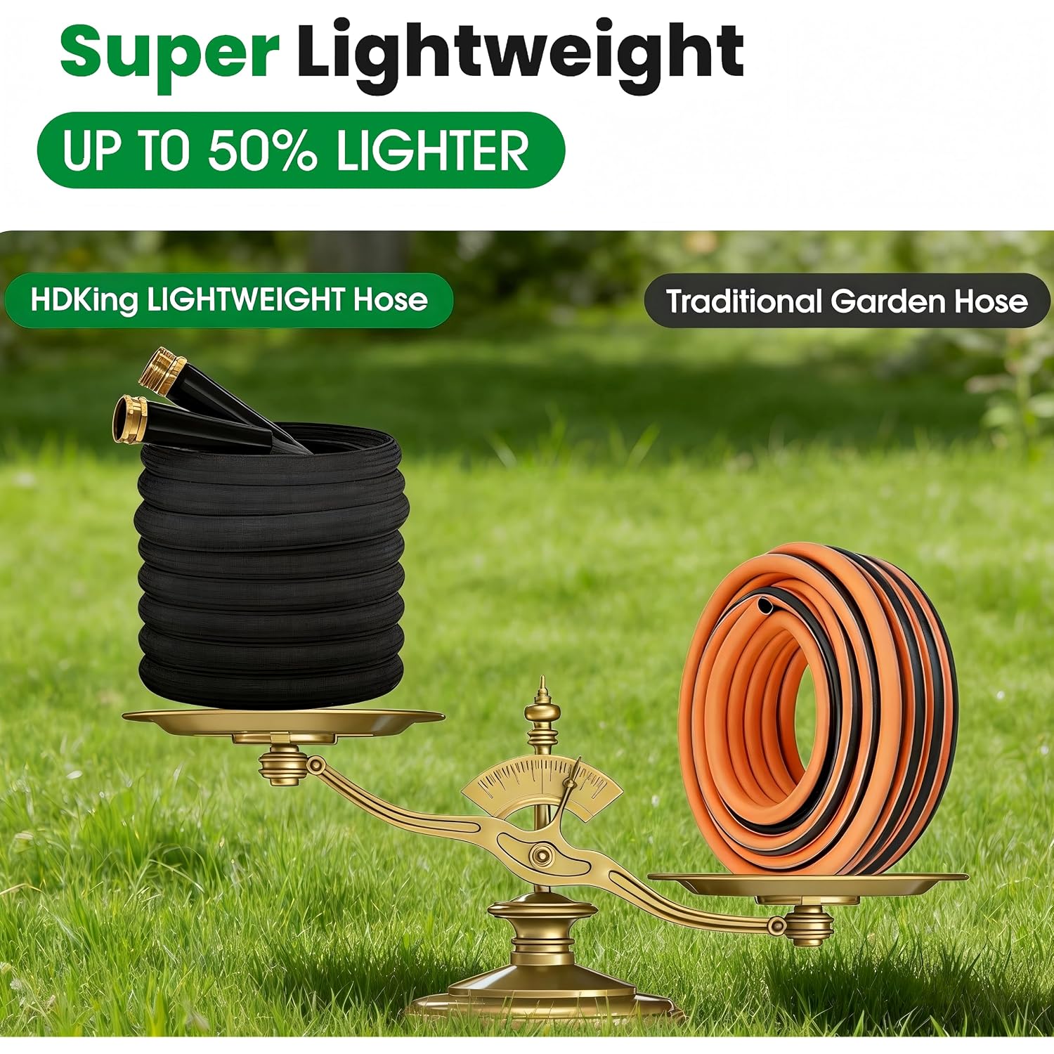 Garden Hose 50Ft, Non-Expanding Water Hose Ultra Lightweight, Kink-Free, Burst-Resistant, Lead-Free, Flexible & Durable High-Pressure Hose For Yard, Lawn, Outdoor, Car Washing