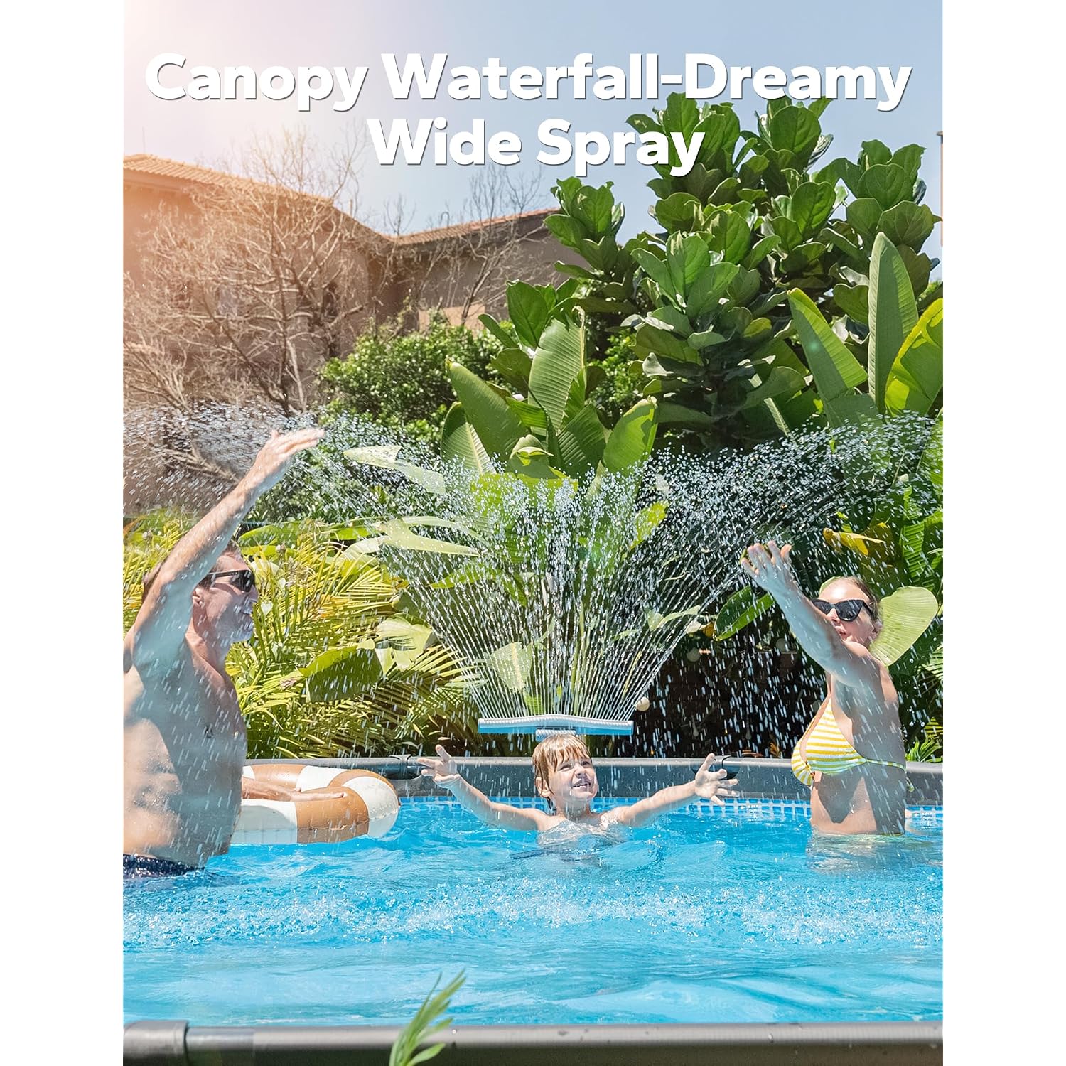Poolhacker Original Pool Sprinkler Fountains For Above And In-Ground Pools, Adjustable Whale Tail Waterfall Wide Width For Relaxation & Cooling, 10-20 Degrees, Gray