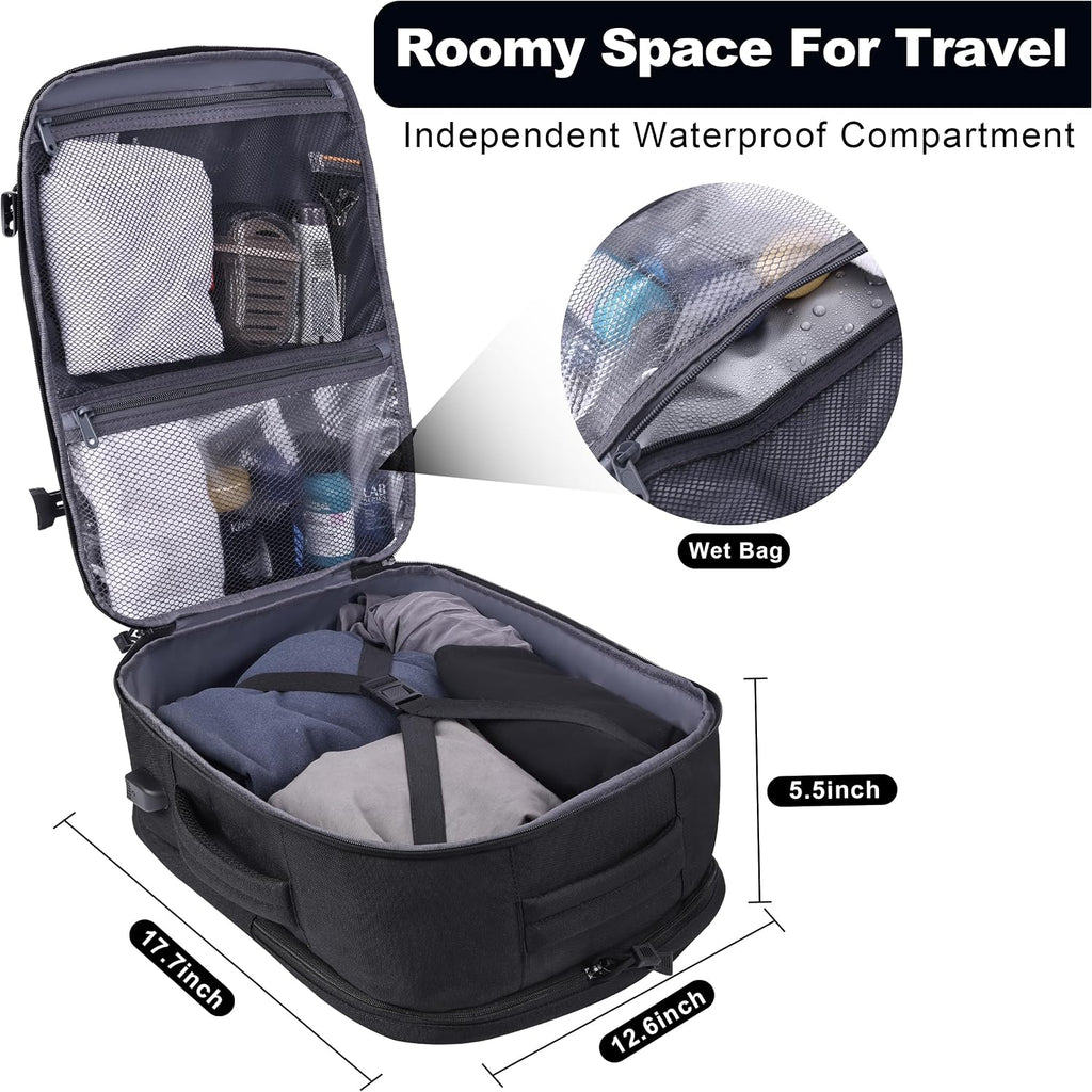 Tsa Approved Carry On Backpack, Extra Large Tactical Travel Backpack For Men, Airplane Approved Weekender Bag For Flight (Black)