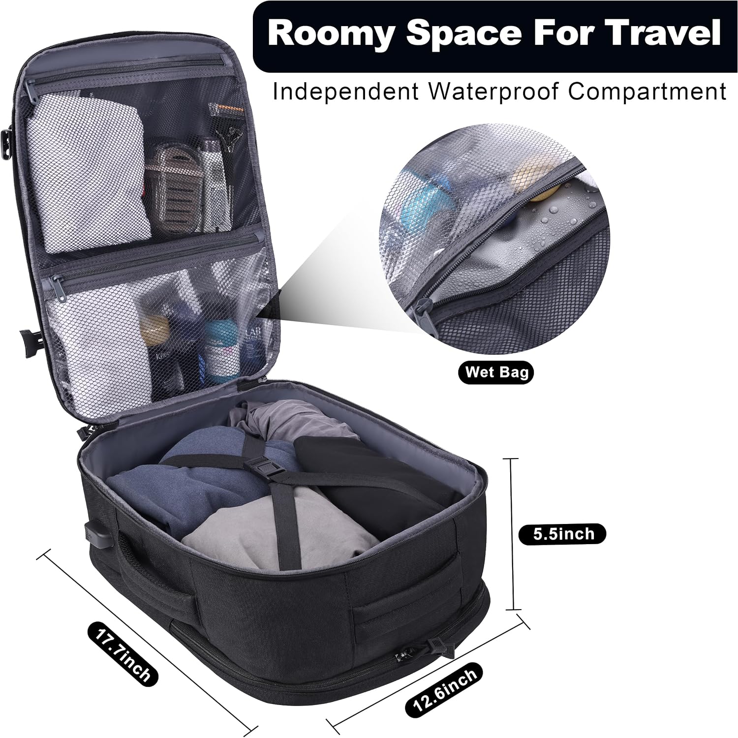 Tsa Approved Carry On Backpack, Extra Large Tactical Travel Backpack For Men, Airplane Approved Weekender Bag For Flight (Black)