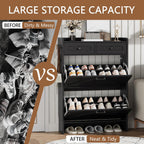 Shoe Cabinet With 2 Flip Drawers & 2 Top Drawers, 43" Tall Freestanding Narrow Wooden Shoe Storage Organizer For Entryway, Hidden Slim Shoe Rack For Front Door Entrance, Hallway, Living Room, Black
