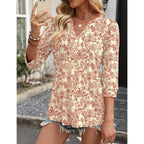 LOMON 3/4 Length Sleeve Womens Tops Pleated Puff Sleeve V Neck Work Blouses for Women Dressy Casual Spring Summer Clothes