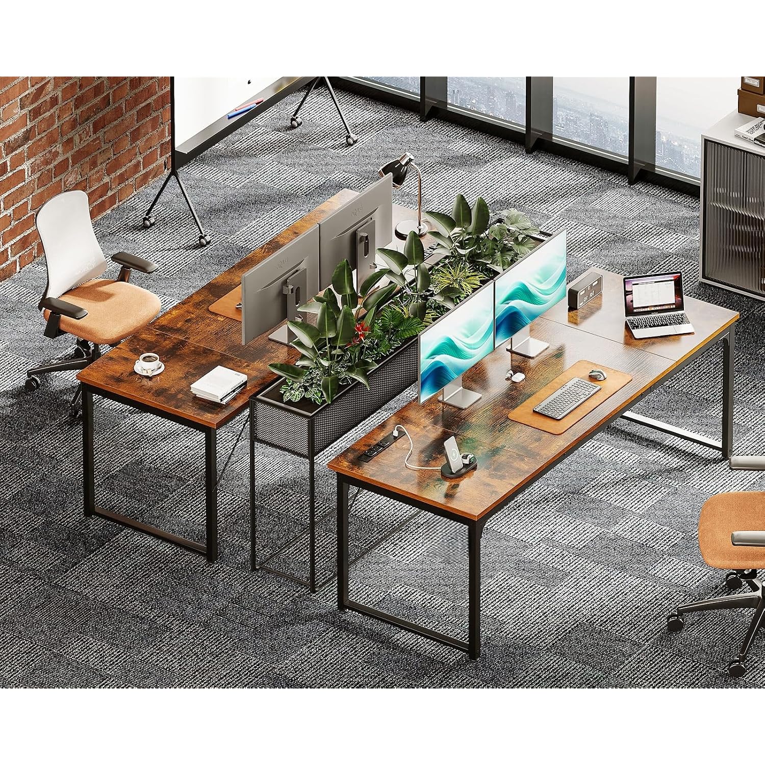Coleshome 71 Inch Computer Desk With Usb Ports, Large Office Desk, Long Study Student Writing Desk, Rustic Brown