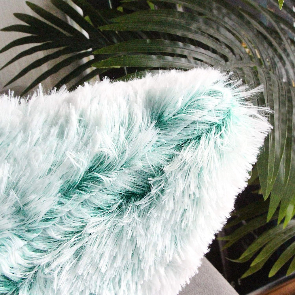 Uhomy 2 Packs Fluffy Accent Pillows Cover 20"x12", Soft Green Ombre Faux Fur Throw Pillow Case, Modern Luxury Decorative Square Cushion Cover for Farmhouse Home Decor for Sofa/Bed/Chair, 50x30cm