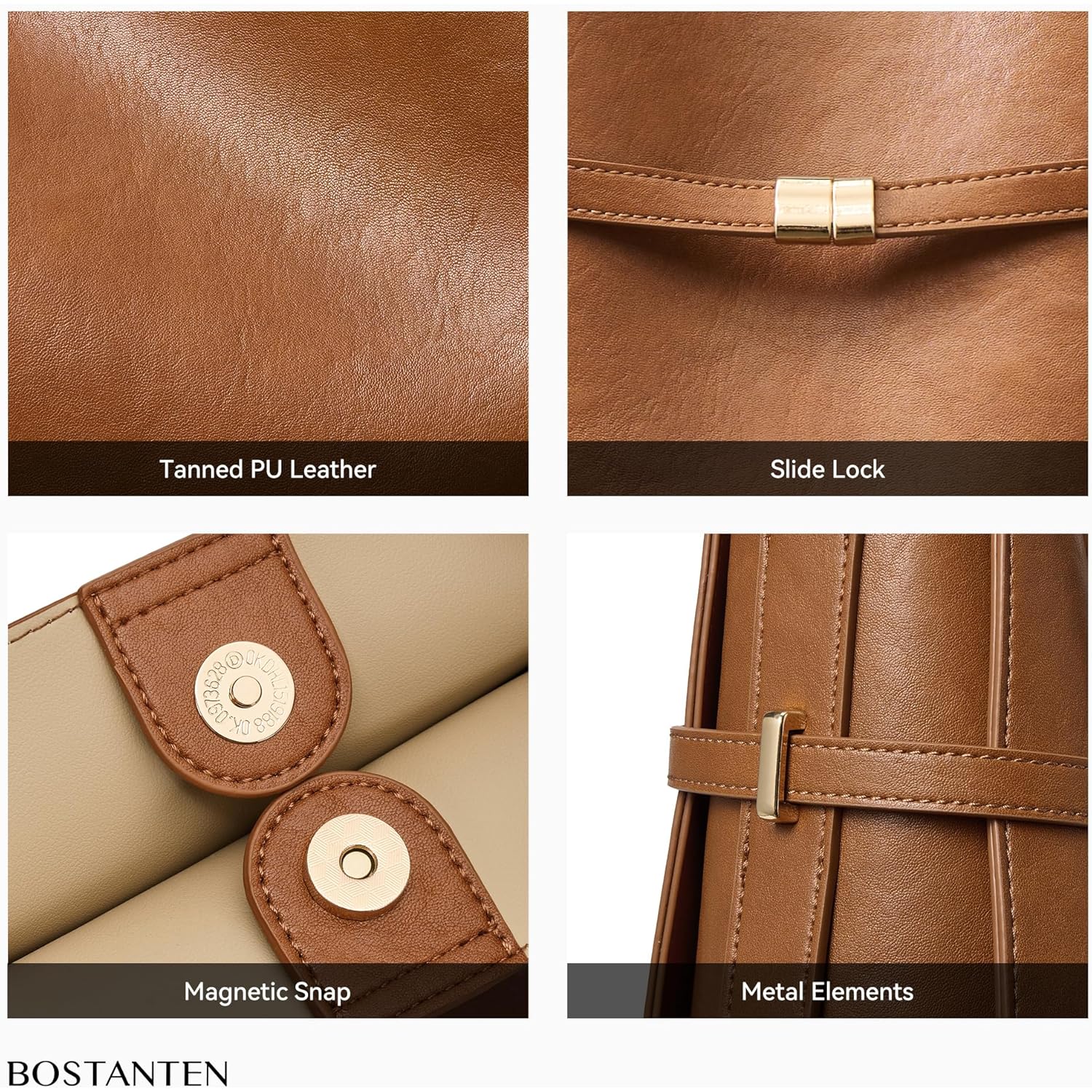 BOSTANTEN Bucket Bag Soft Vegan Leather Purses for Women Trendy Shoulder Handbags with Separate Pouch