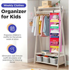 Handy Laundry Weekly Clothes Organizer For Kids, 6-Shelf Bamboo Reinforced | Days Of The Week Hanging Closet Shelves, Monday Through Friday And Weekend, School Outfit Storage, Side Pockets, Pink