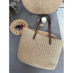 YXILEE Straw Bags For Women | M Size Travel Straw Totes Bag Woven Summer Handmade Shoulder Bag Handbag