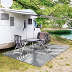 Genimo Outdoor Rug, Waterproof Plastic Rugs For Patio, 5'X8' Grey White | Outside Larger Leaf Carpet Mat For Porch Decor, Deck, Balcony, Camping, Rv, Backyard, Picnic, Beach, Reversible, Foldable