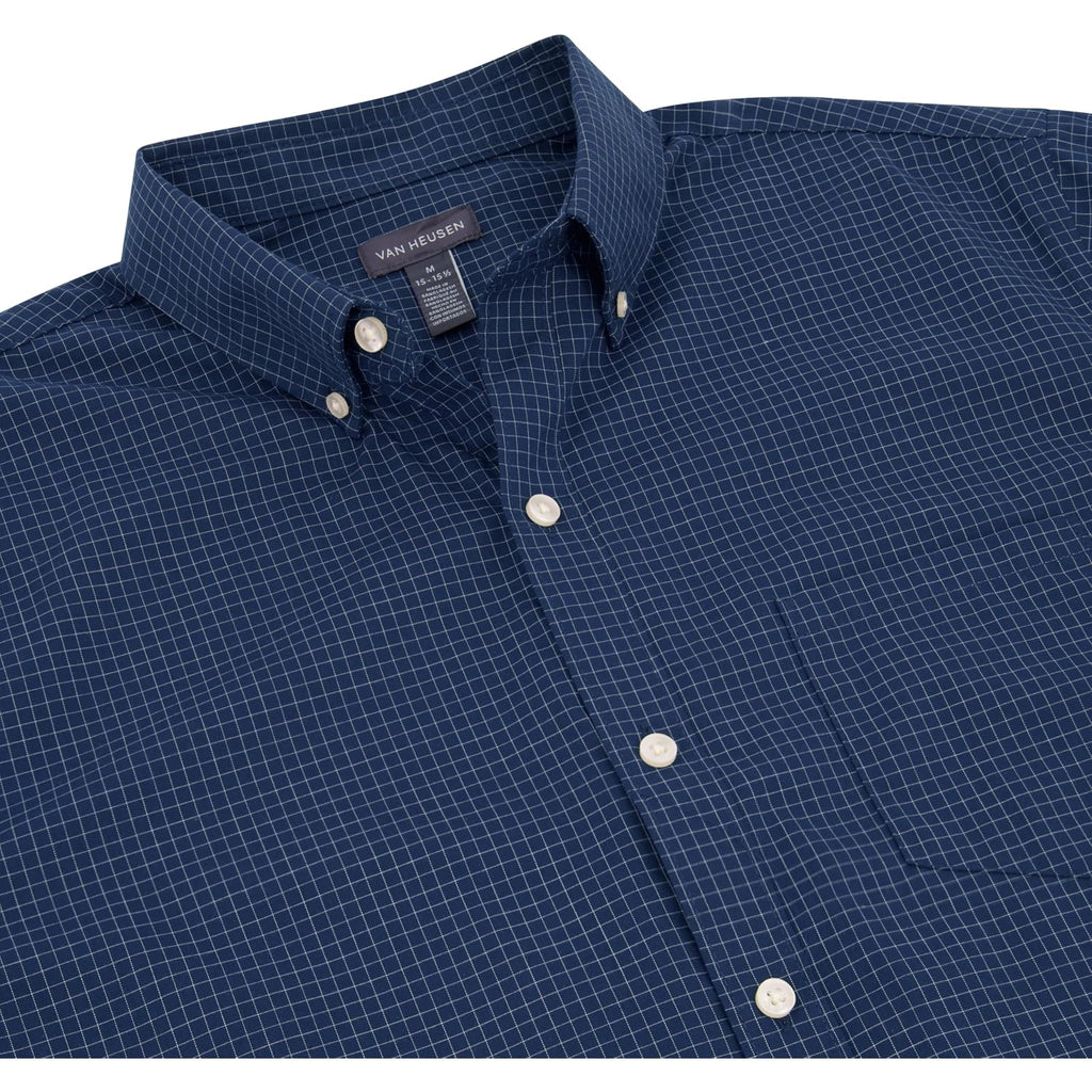Van Heusen Mens Wrinkle Free Short Sleeve Button Down Check Shirt