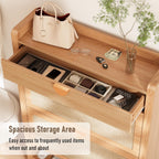 Rattan Shoe Storage Cabinet, Shoe Organizer With 2 Flip Drawers, Narrow Shoe Cabinet, Free Standing Hidden Shoe Storage, Shoe Rack For Entryway/Hallway/Closet, Natural Oak