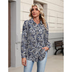 Button Down Shirts for Women Dressy Casual Floral Printed Collared Chiffon Blouse Long Sleeve Business Work Tops