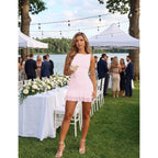 Women Summer Sleeveless Mini Dress Ruffle Hem Sexy Bodycon Short Tank Dresses Boat Neck Party Club Ruched Dress 2026