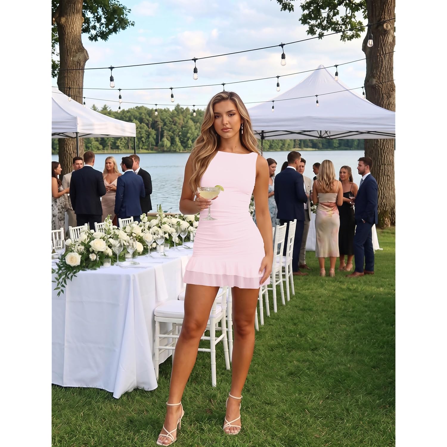 Women Summer Sleeveless Mini Dress Ruffle Hem Sexy Bodycon Short Tank Dresses Boat Neck Party Club Ruched Dress 2026