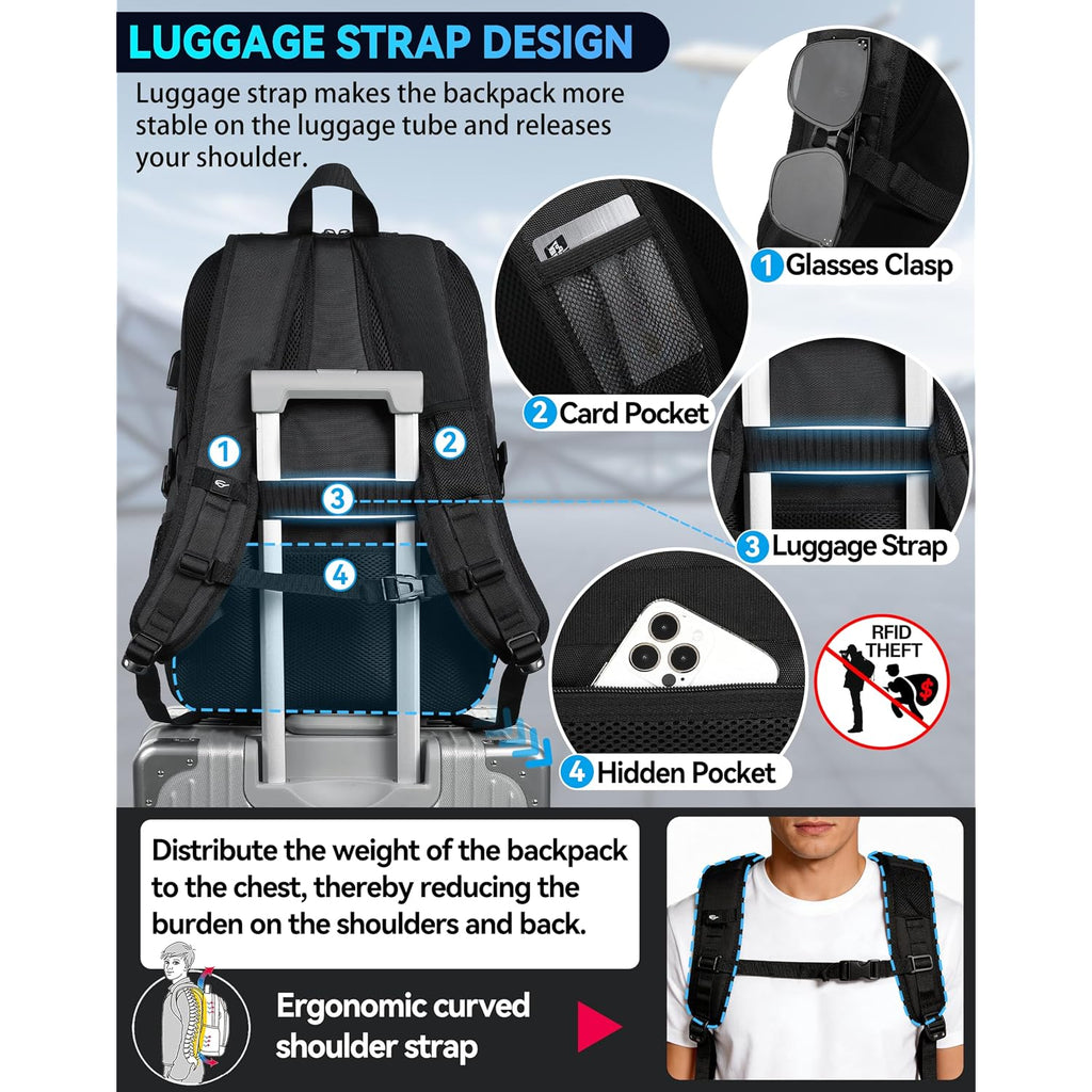 Proetrade Travel Backpack, Extra Large Laptop Backpack Business Anti Theft Tsa Approved College Work Computer Bag Fits 17 Inch Laptop With Usb Charging Port For Women Men(Black)