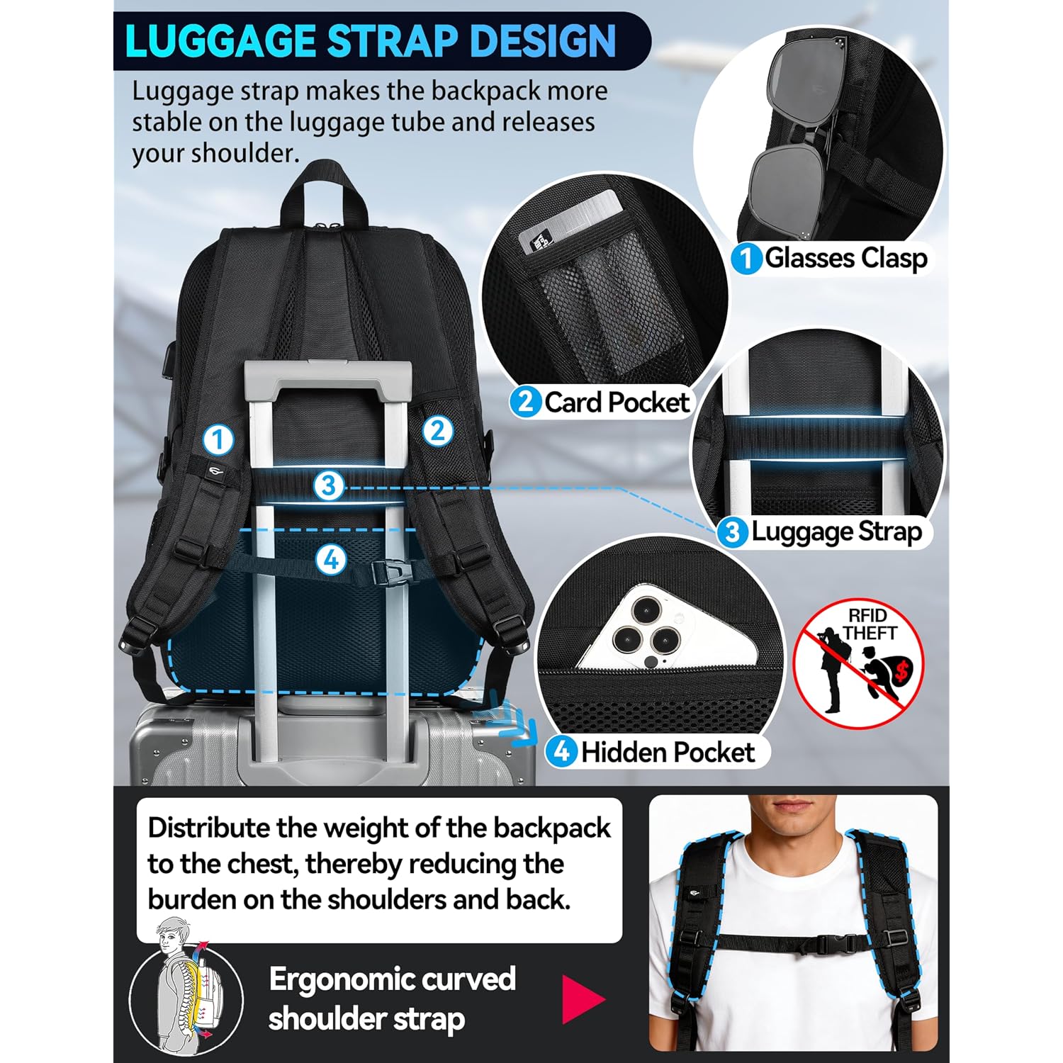 Proetrade Travel Backpack, Extra Large Laptop Backpack Business Anti Theft Tsa Approved College Work Computer Bag Fits 17 Inch Laptop With Usb Charging Port For Women Men(Black)