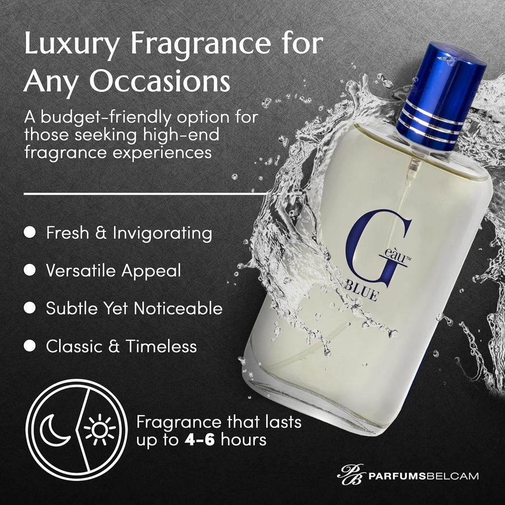 PB ParfumsBelcam G Eau Blue Eau de Toilette Spray – Men’s Cologne, Long-Lasting Summer Fragrance for Men and Teen Boys, Perfume para Hombre – 3.4 Fl Oz – Fresh Blue Scent