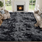 8X10 Area Rugs For Living Room Bedroom: Black Grey Soft Fluffy Shag Upgrade Non-Slip High Pile Carpet Large Fuzzy Plush Indoor Floor Decor Shaggy Rug For Kid Boys Girls Playroom Nursery Modern Home