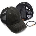C.C Ponycap Messy High Bun Ponytail Adjustable Glitter Mesh Trucker Baseball Cap A Elastic Band-black